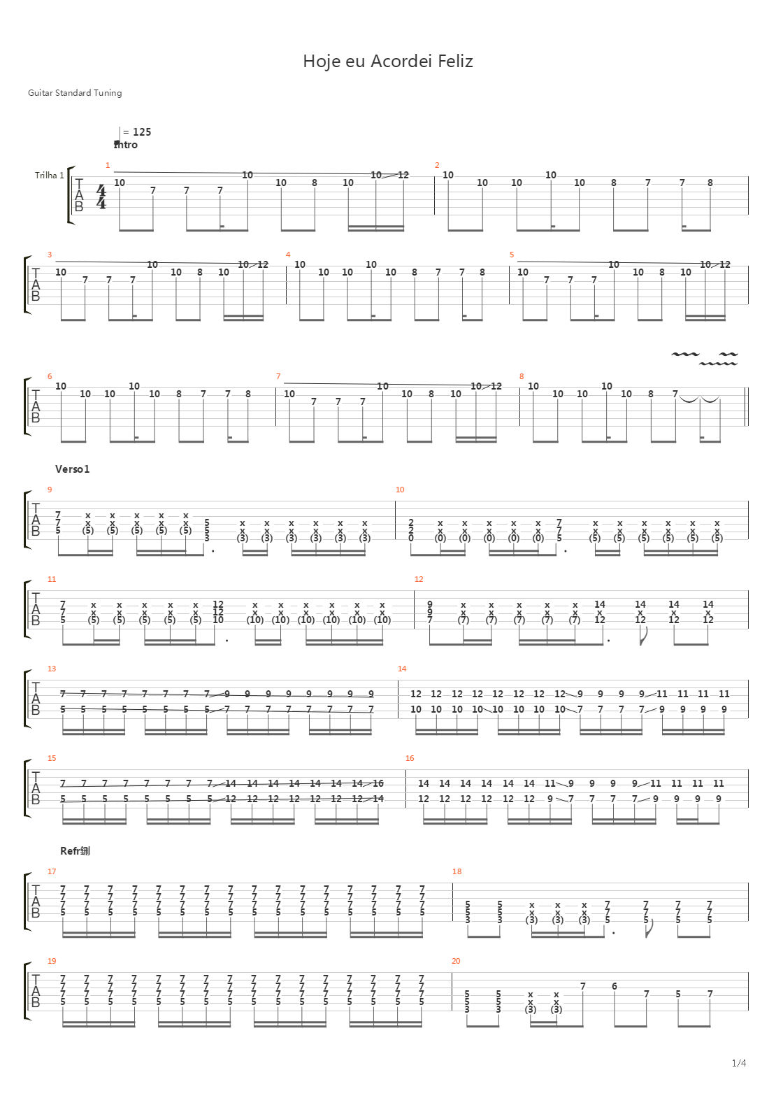 Hoje Eu Acordei Feliz吉他谱