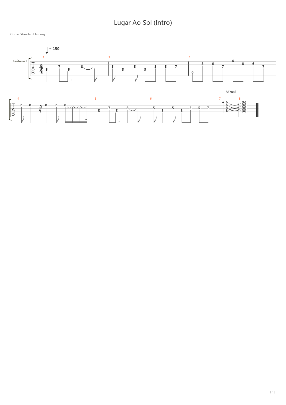 Lugar Ao Sol (Intro)吉他谱