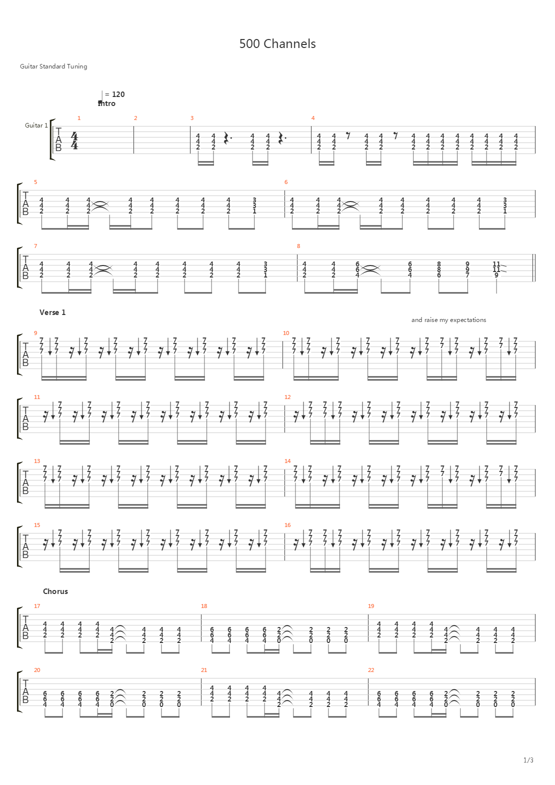 500 Channels吉他谱