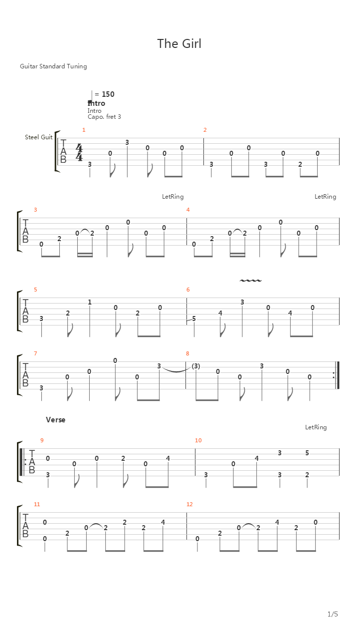 The Girl (Arranged by Patrick Matlock)吉他谱