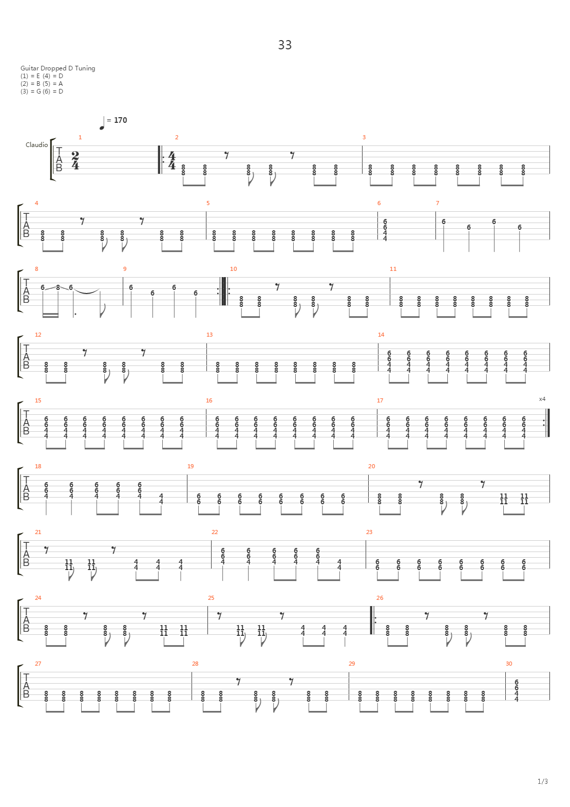 33吉他谱