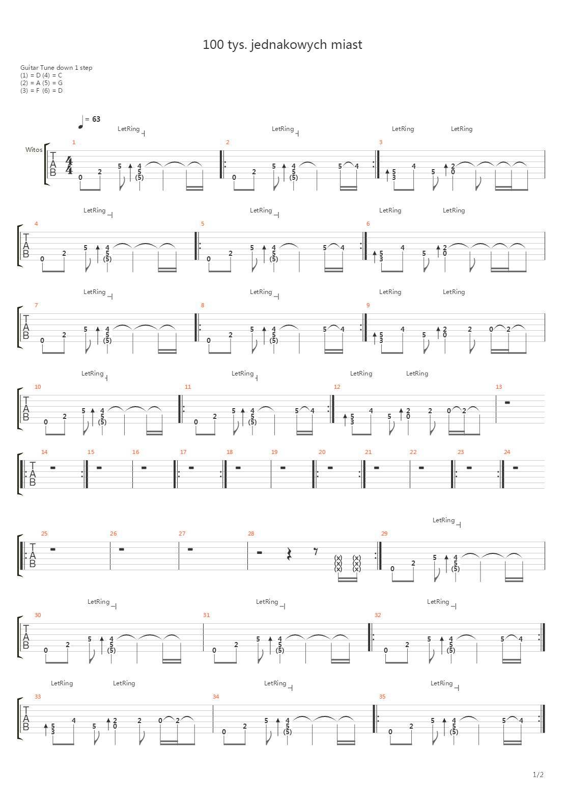 100 Tys Jednakowych Miast吉他谱