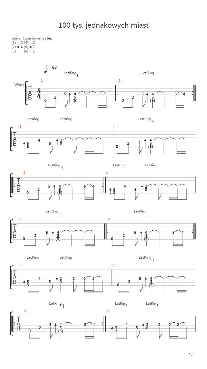 100 Tys Jednakowych Miast吉他谱