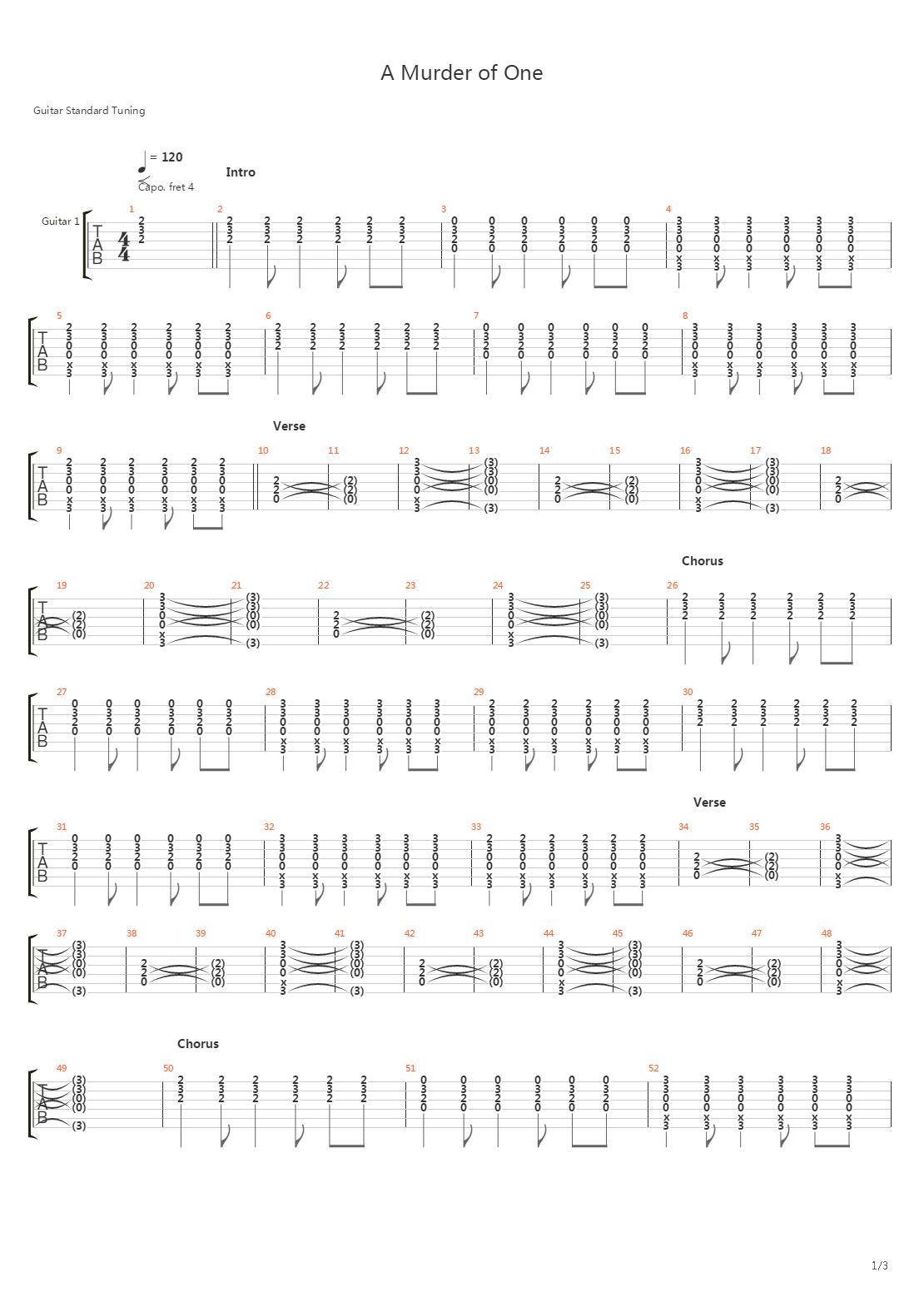 A Murder Of One吉他谱