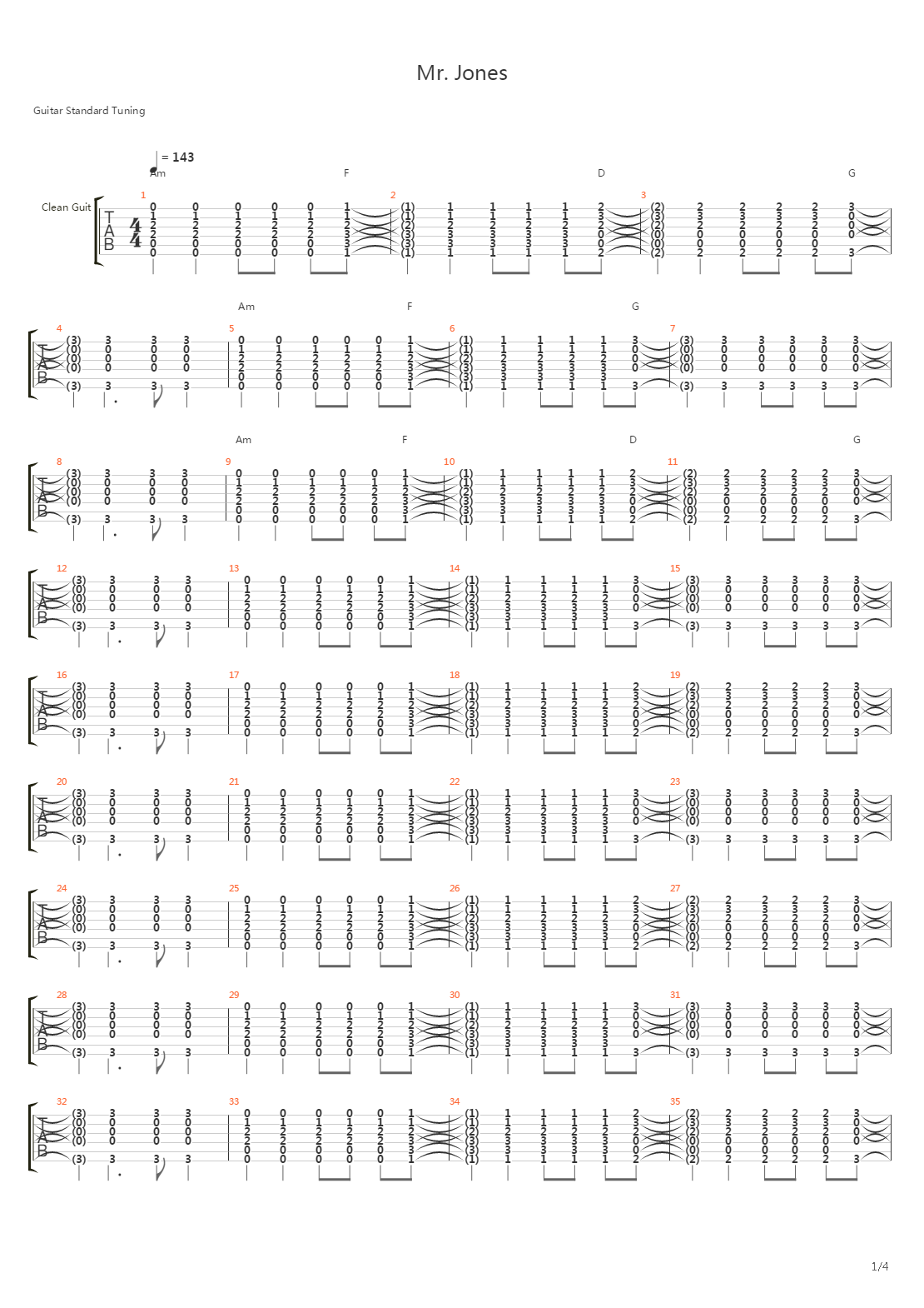 Mr. Jones吉他谱