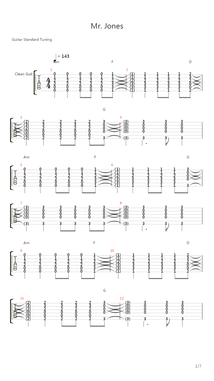 Mr. Jones吉他谱