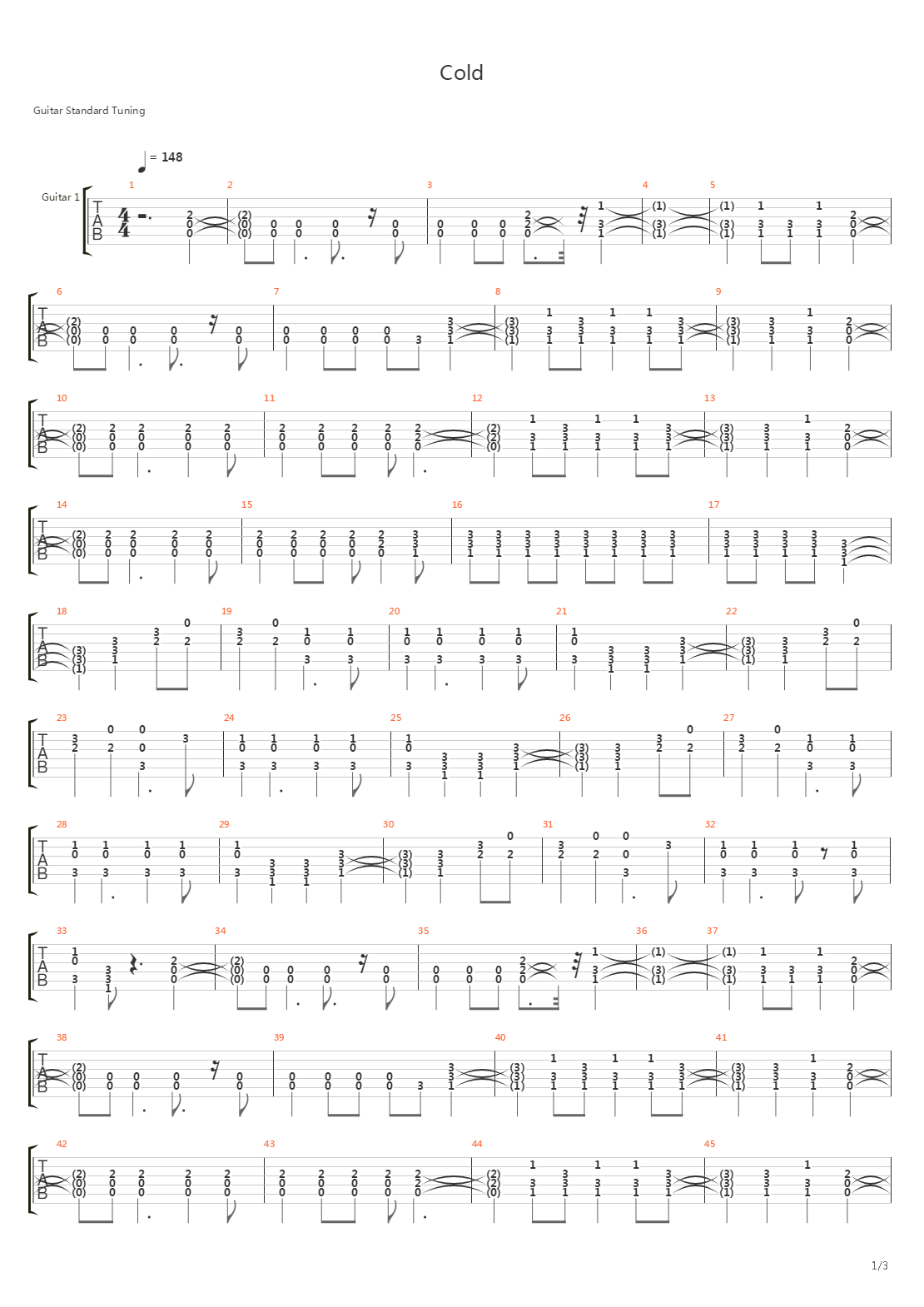 Cold吉他谱