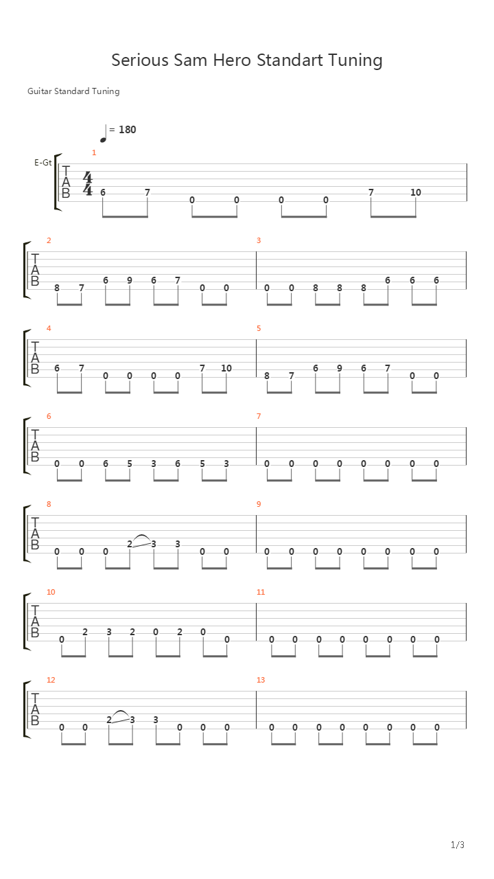 Serious Sam 3 Hero Standart Tuning吉他谱
