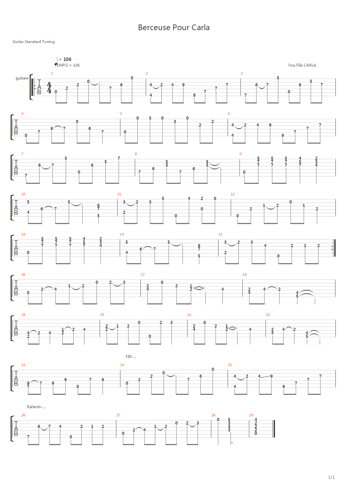 Berceuse Pour Carla吉他谱