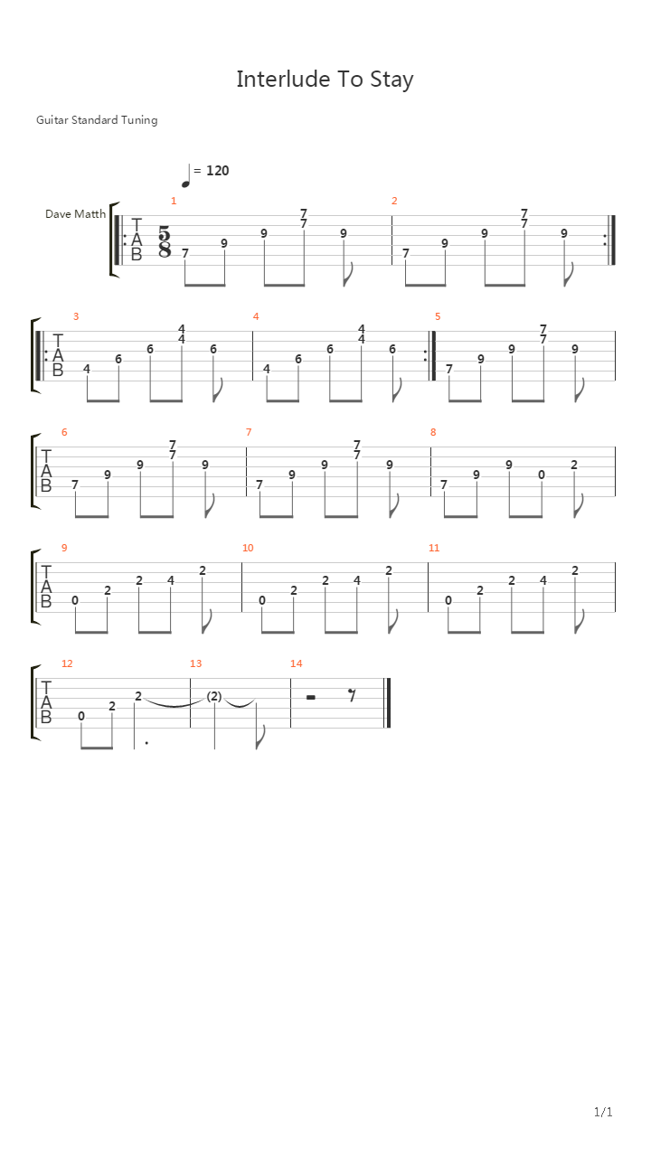 Interlude To Stay吉他谱