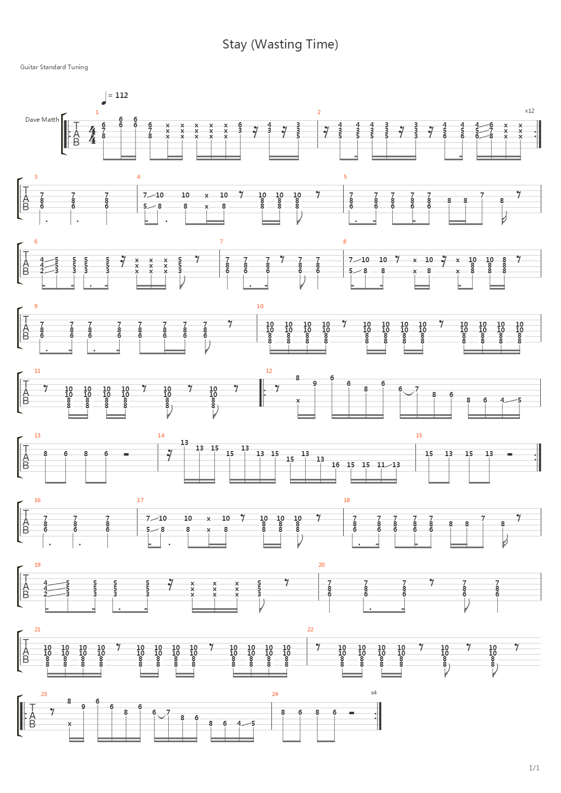 Stay (Wasting Time)吉他谱