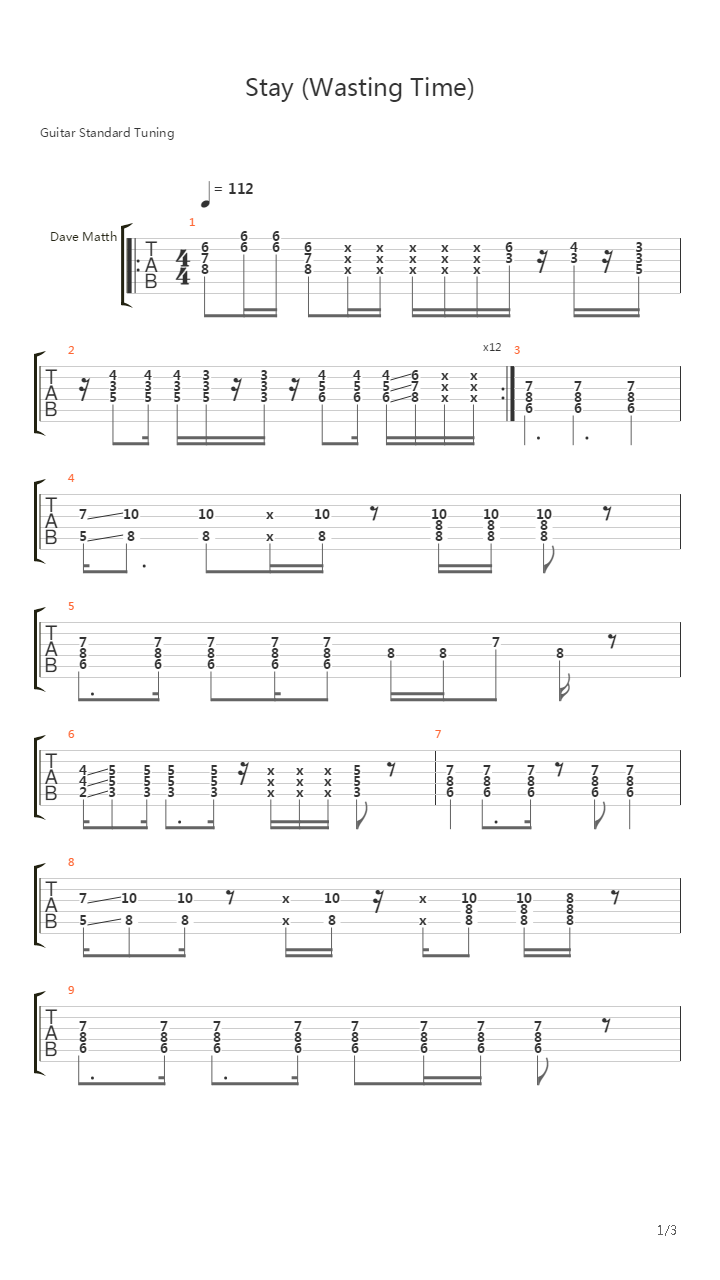 Stay (Wasting Time)吉他谱