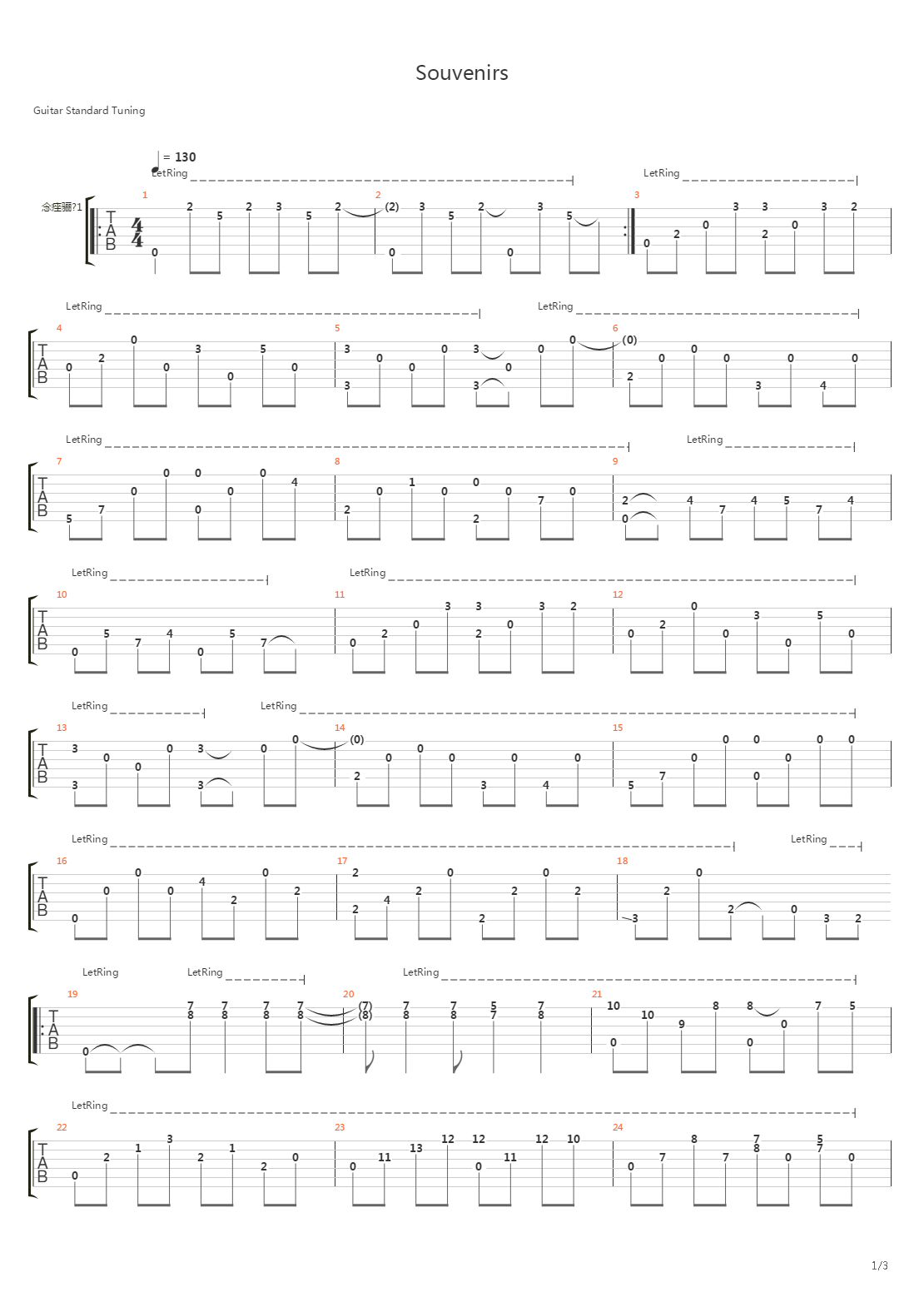 From Souvenirs To Souvenirs吉他谱