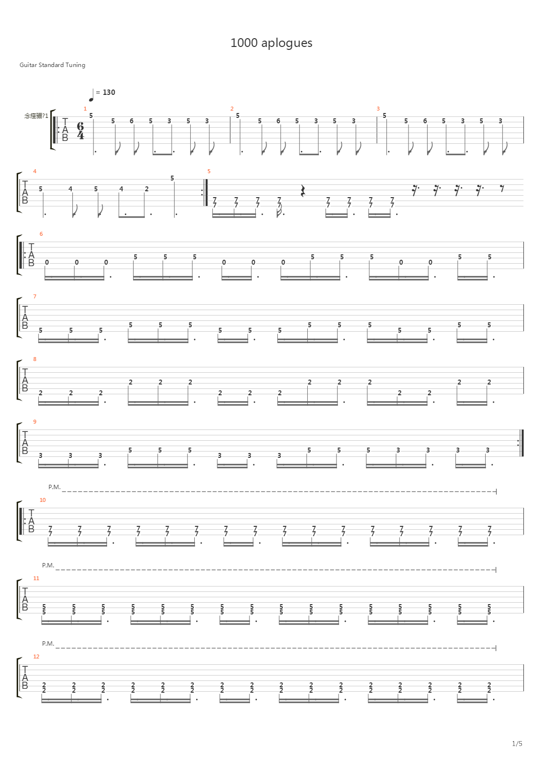 One Thousand Apologies吉他谱