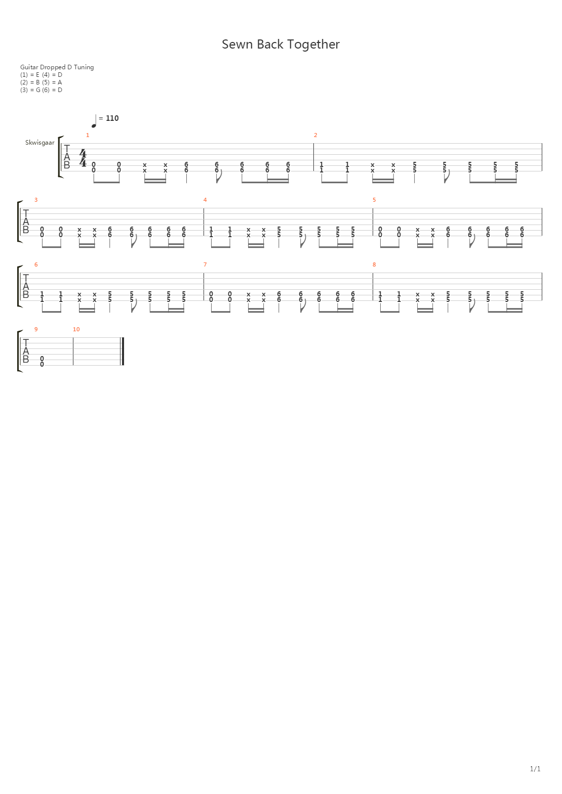 Sewn Back Together吉他谱