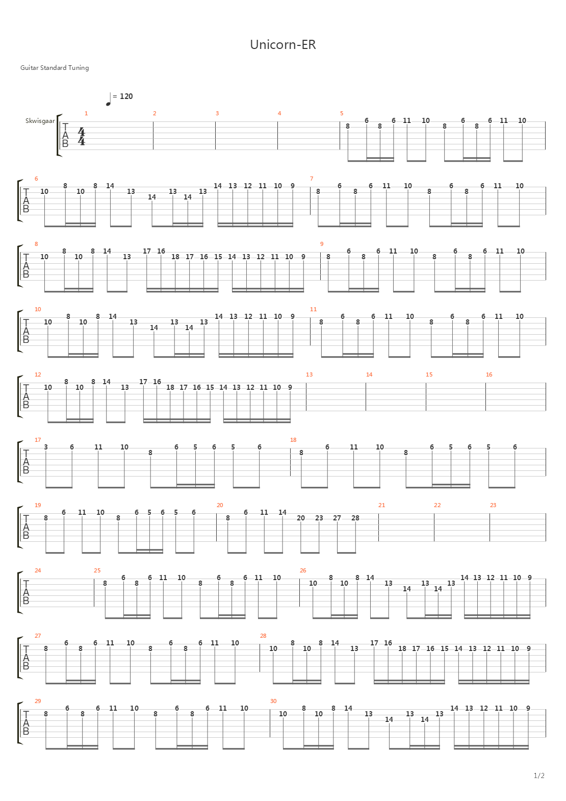 Unicorn-ER吉他谱