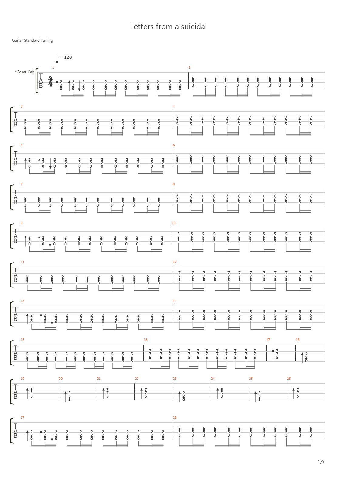 Letters From A Suicidal吉他谱