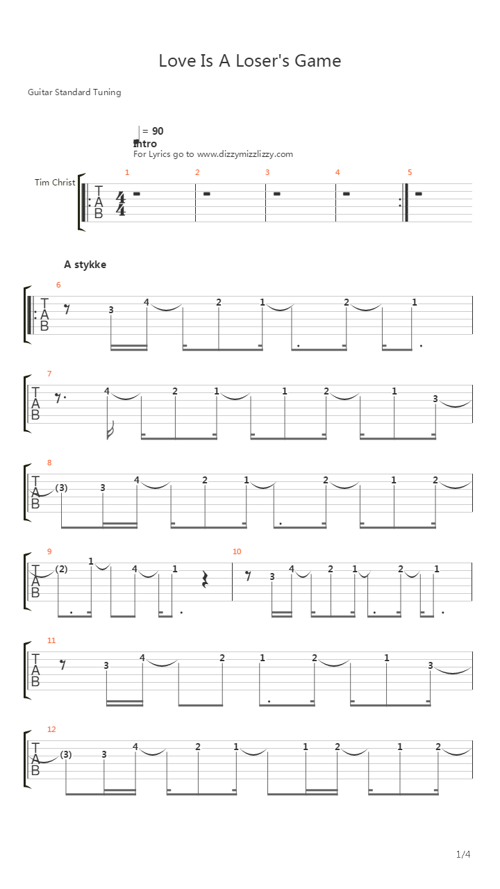 Love is A Loser's Game吉他谱