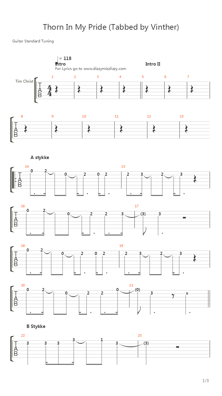 Thorn In My Pride吉他谱