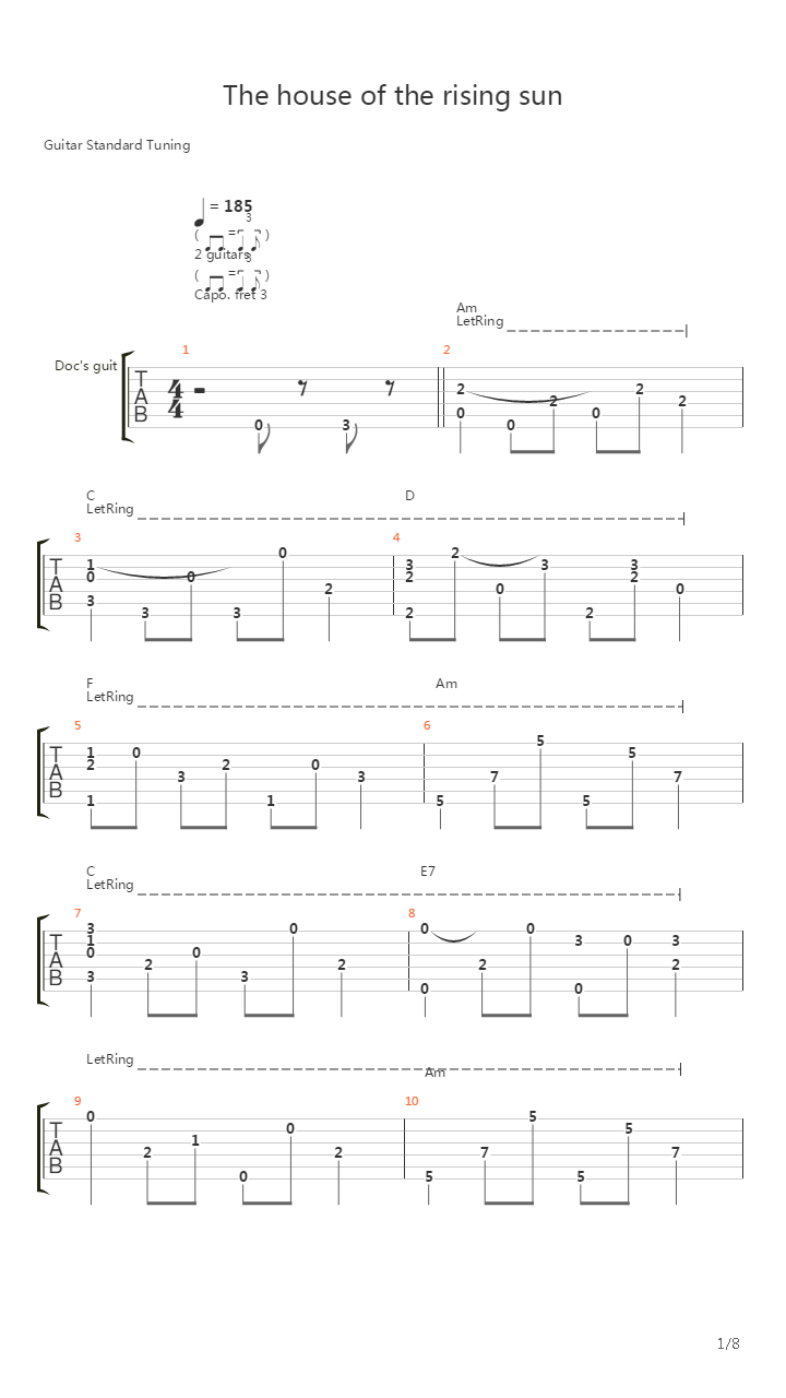 The House Of The Rising Sun吉他谱