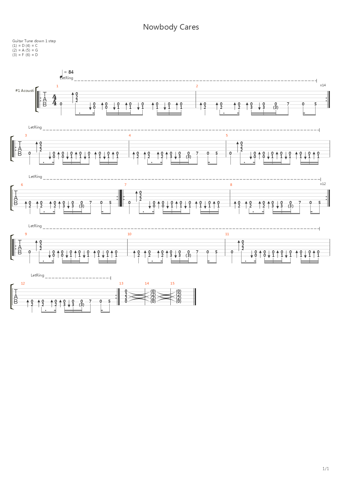 Nowbody Cares吉他谱
