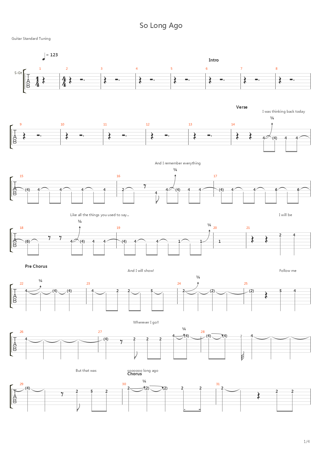 So Long Ago吉他谱
