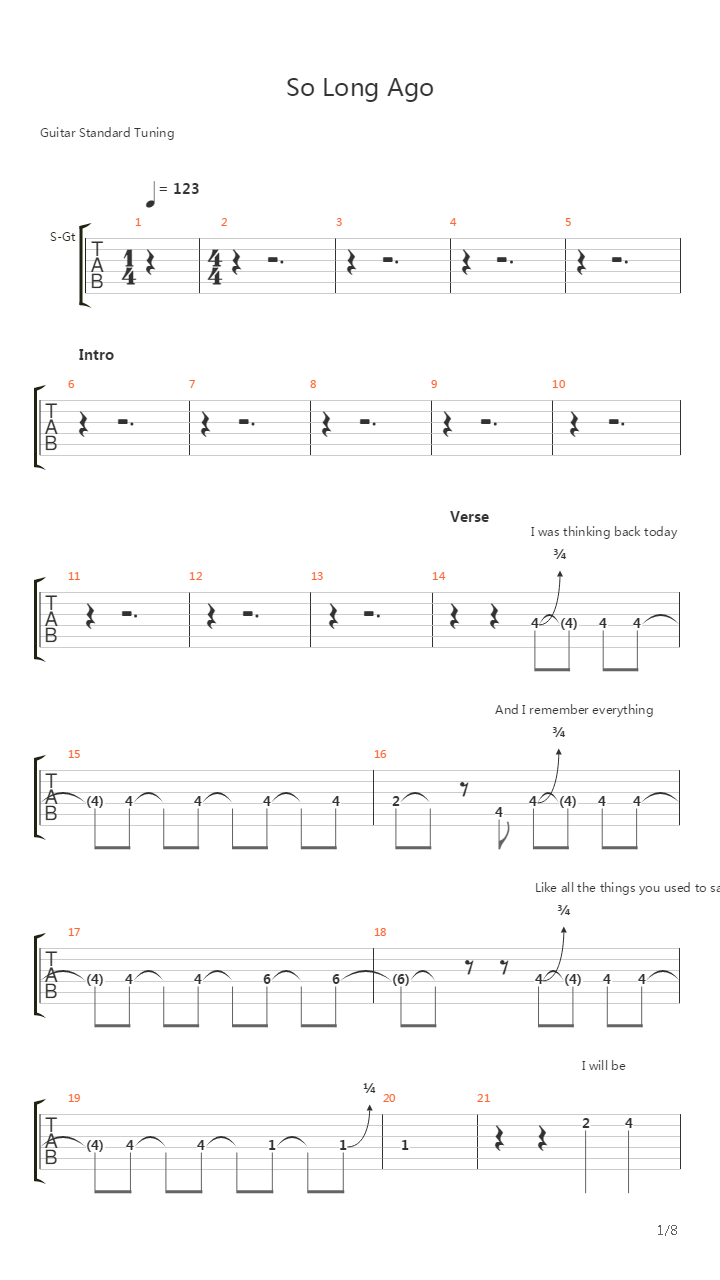 So Long Ago吉他谱