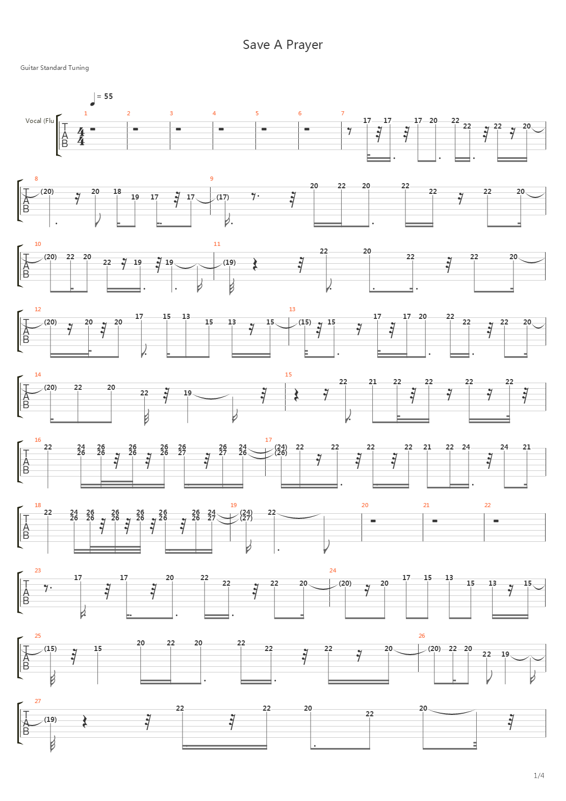 Save A Prayer吉他谱