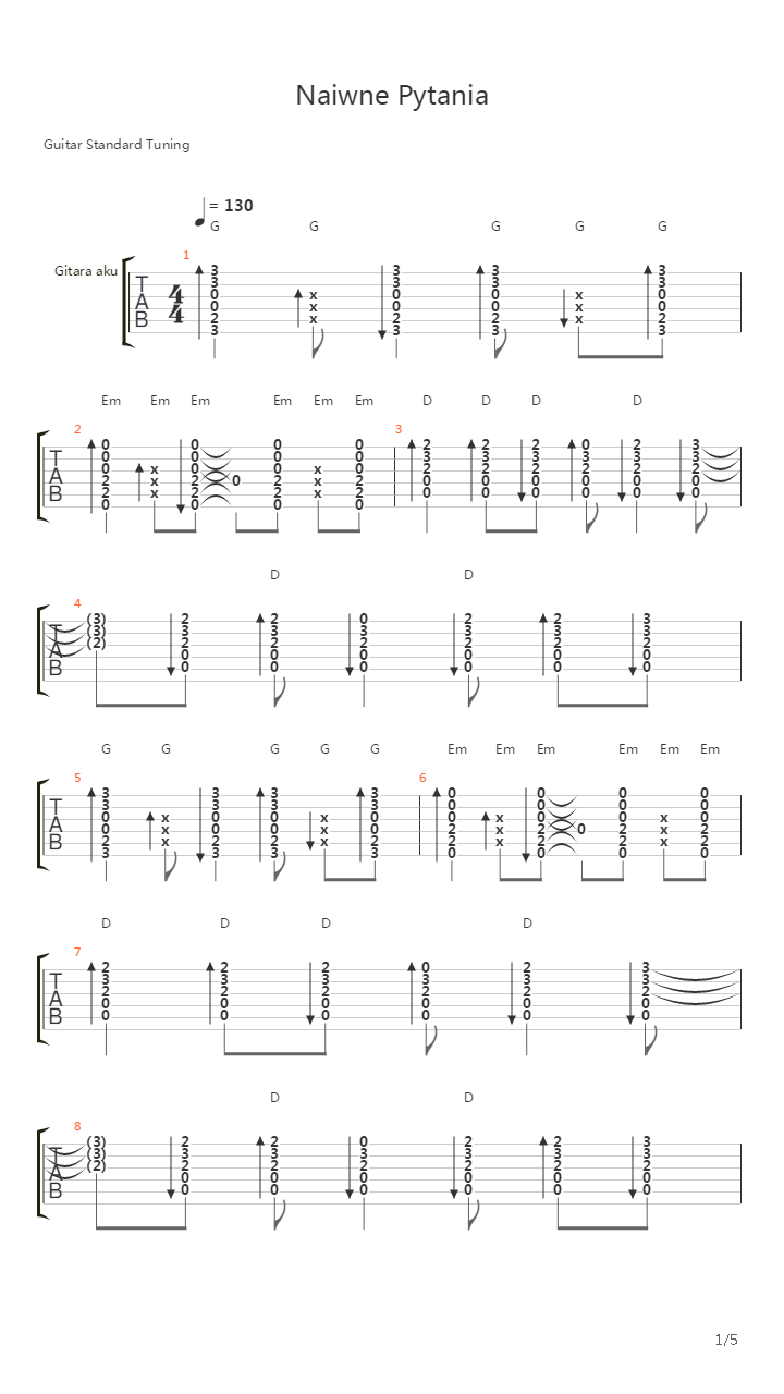 Naiwne Pytania (akustycznie)吉他谱