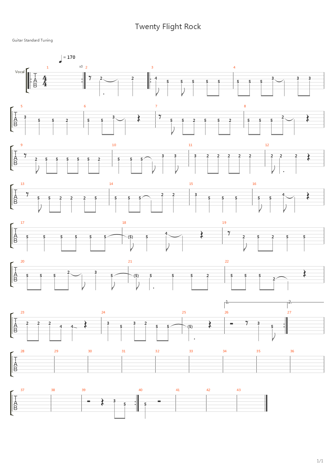 Twenty Flight Rock吉他谱