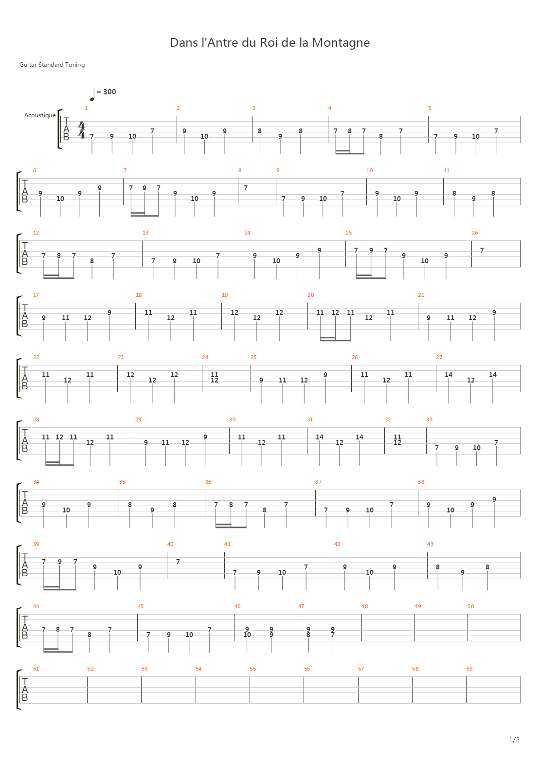 Dans l'Antre du Roi de la Montagne吉他谱