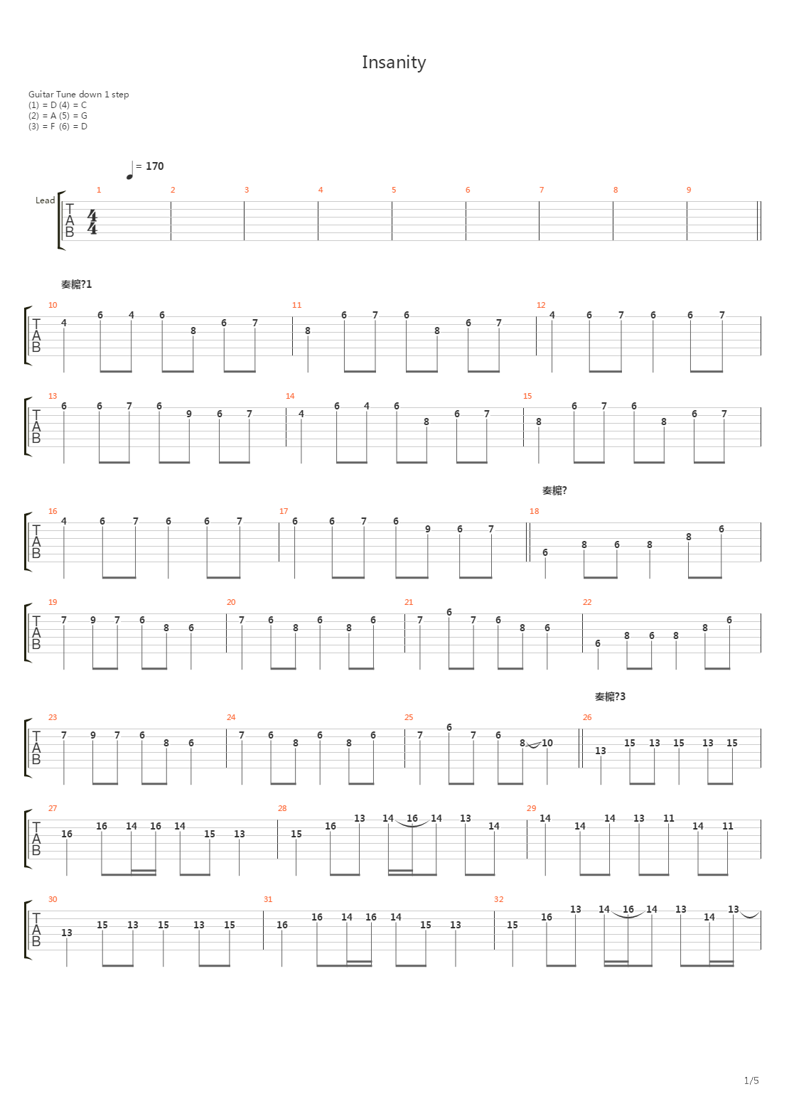 Insanity吉他谱
