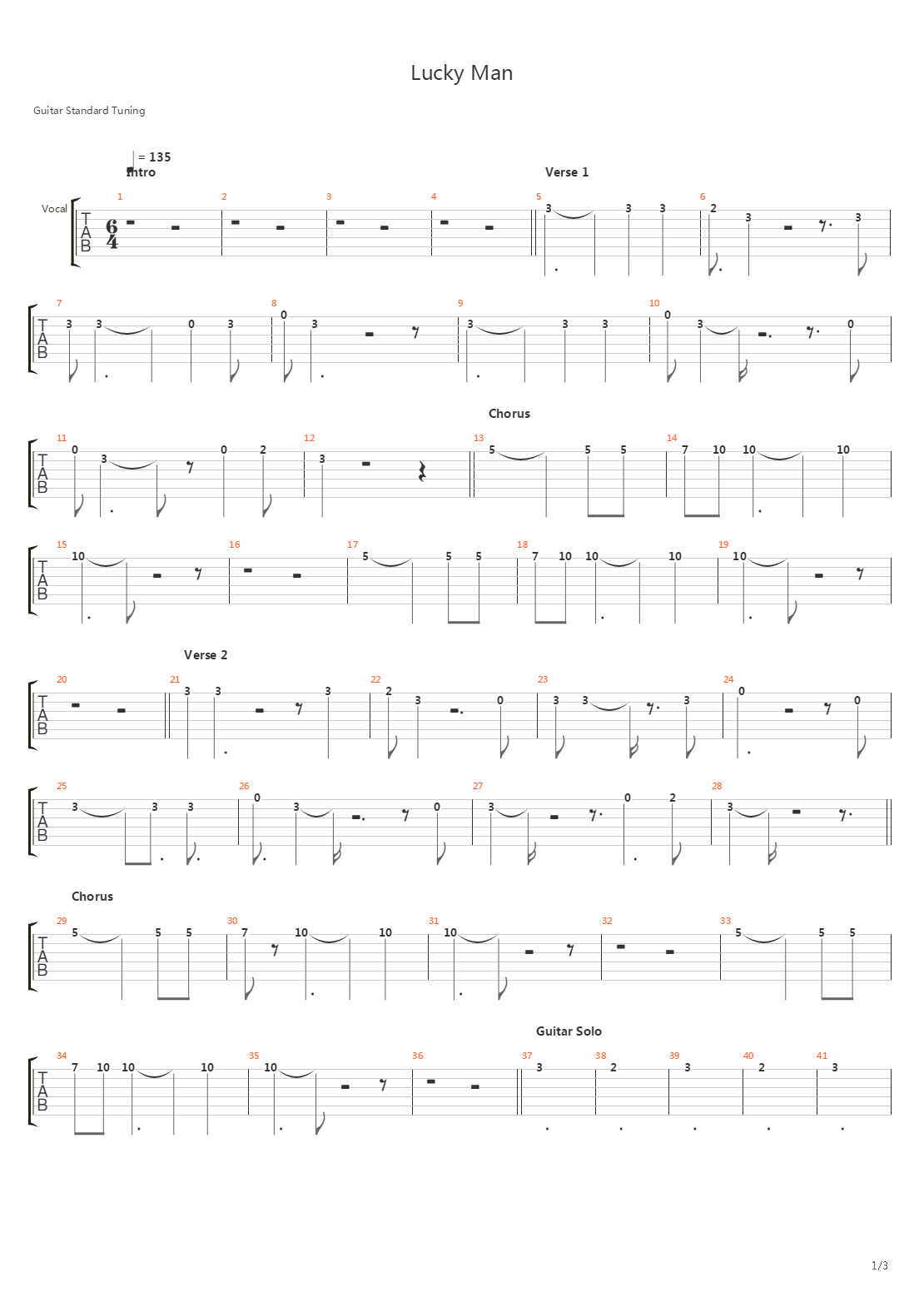 Lucky Man吉他谱