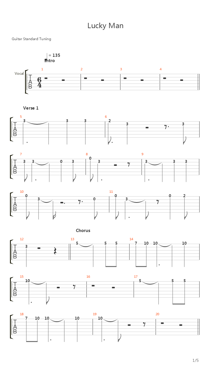 Lucky Man吉他谱