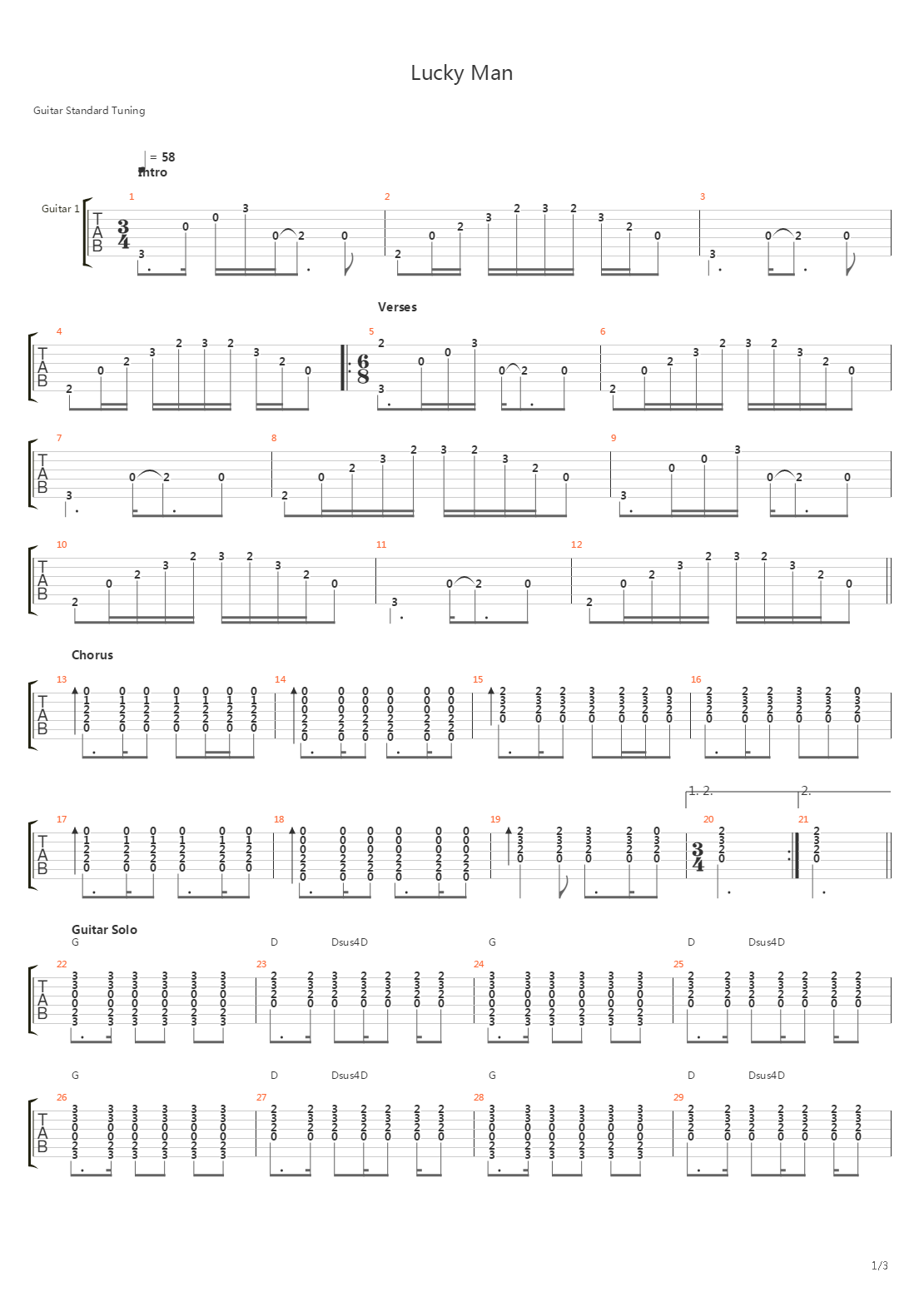 Lucky Man吉他谱