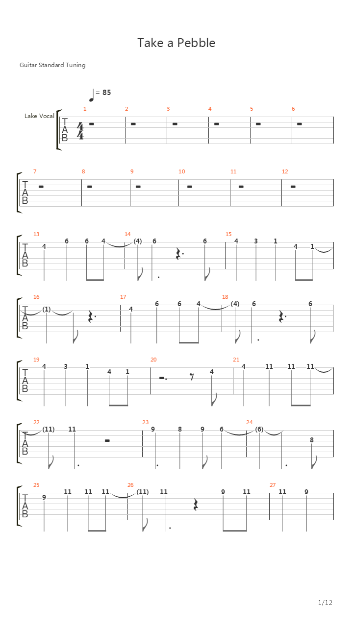 Take A Pebble吉他谱