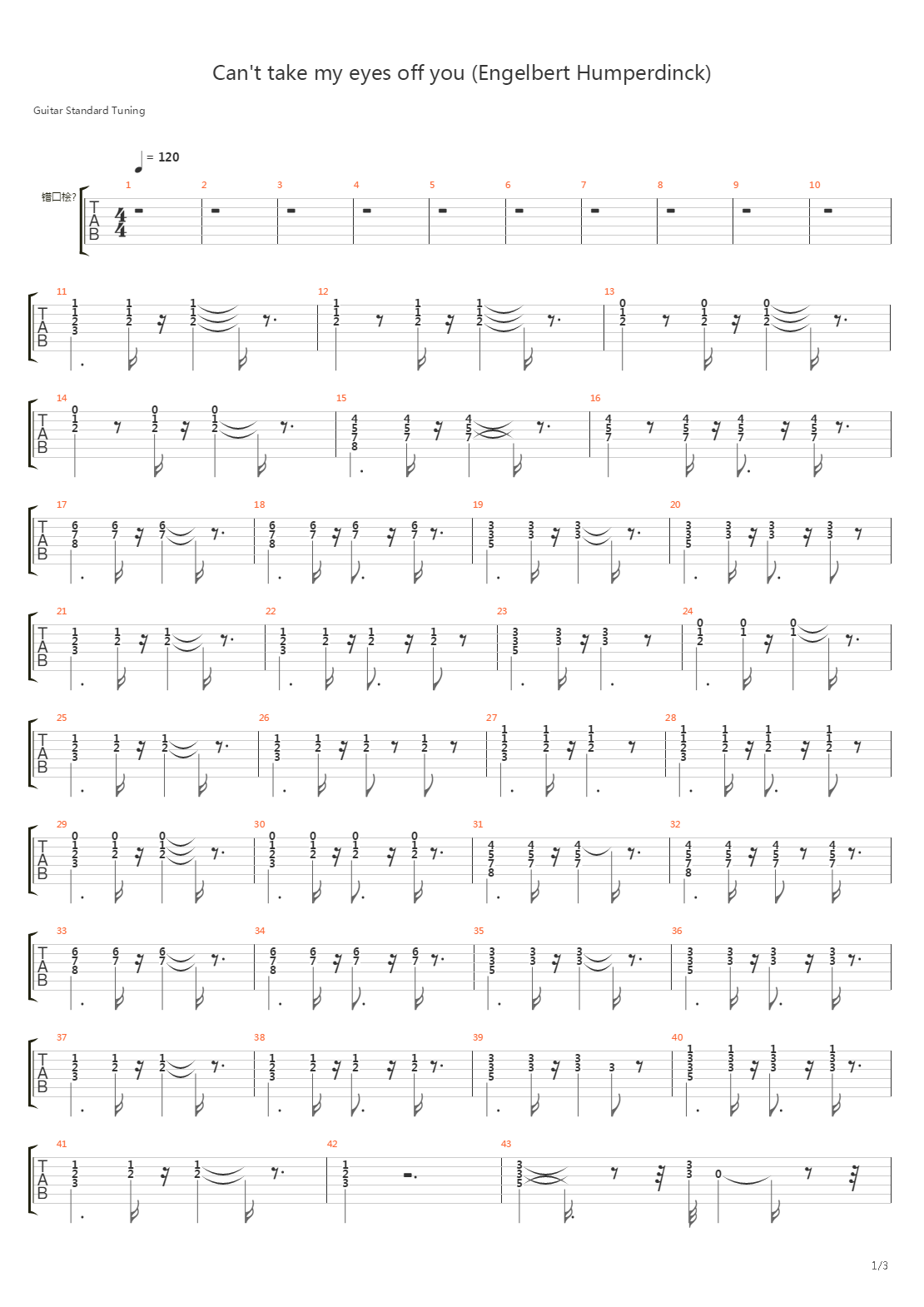 Can't Take My Eyes Off You吉他谱