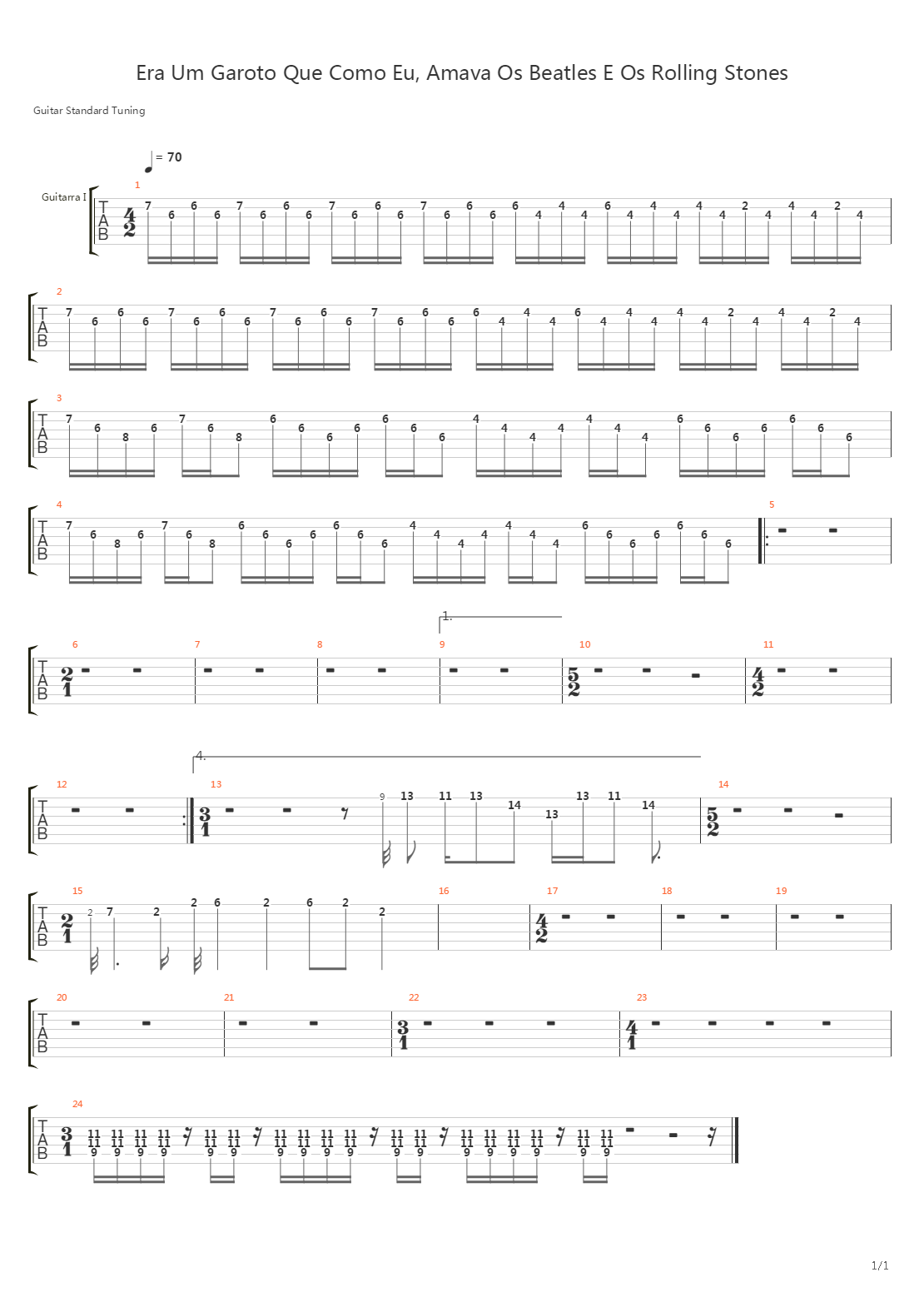 Era Um Garoto吉他谱