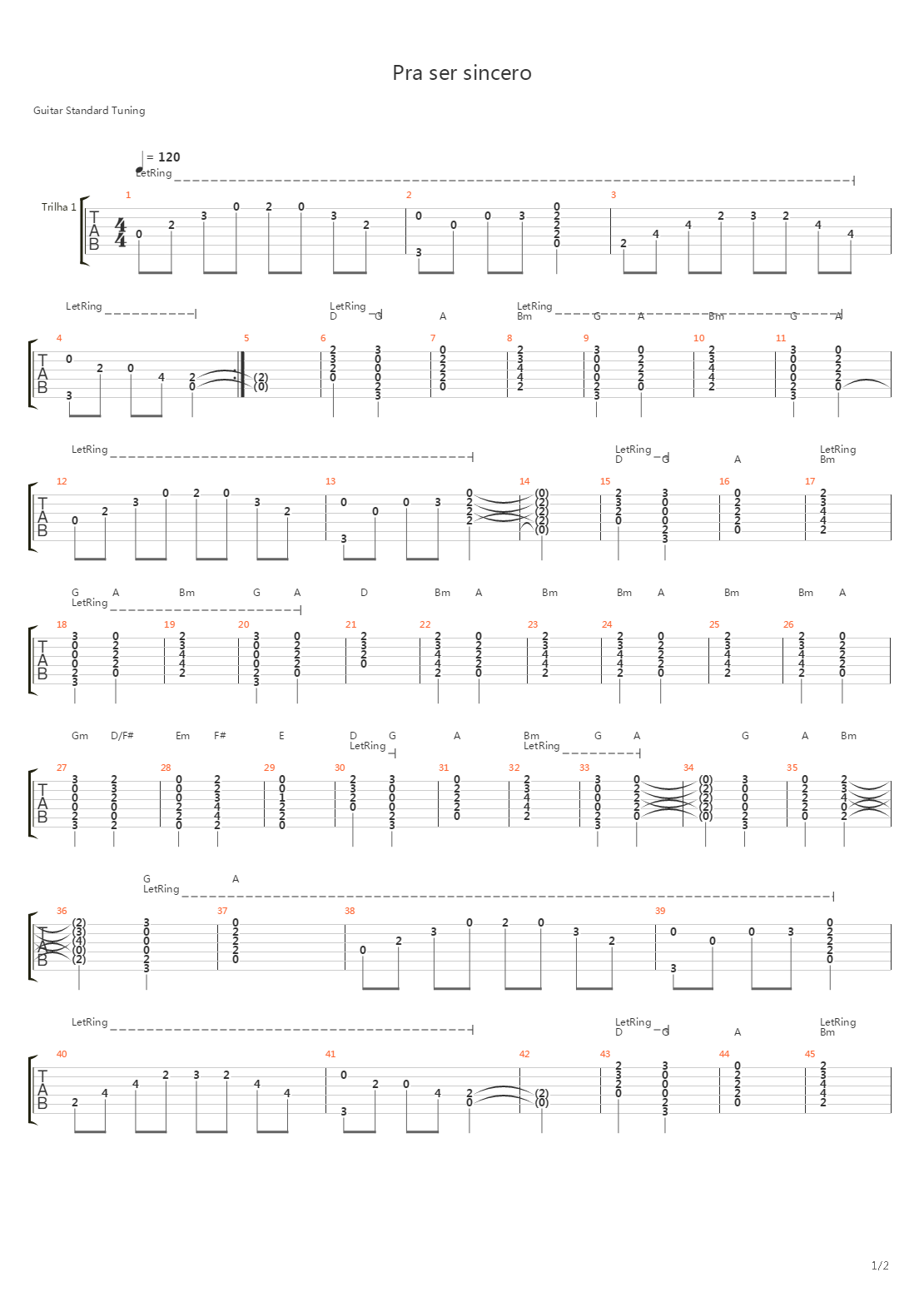Pra ser sincero吉他谱