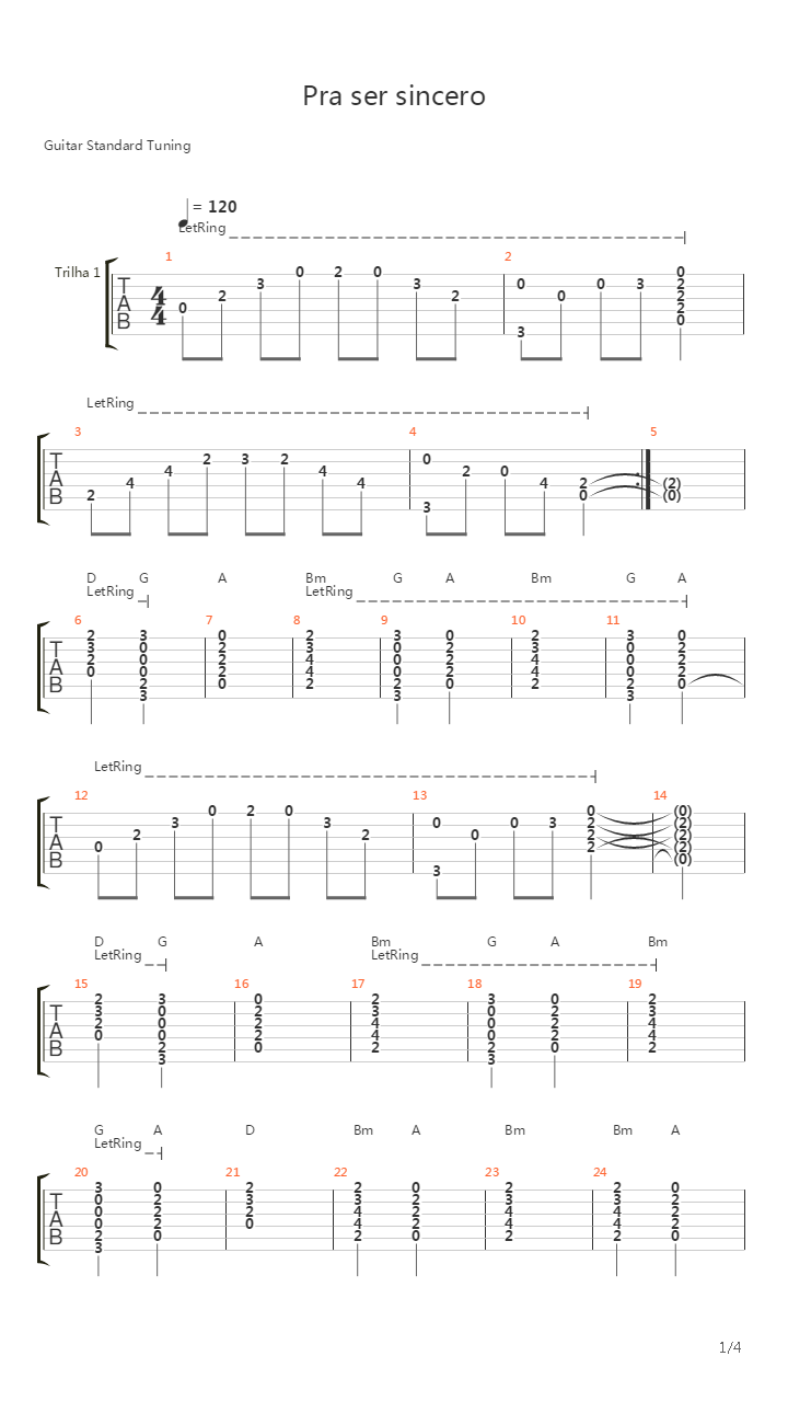 Pra ser sincero吉他谱