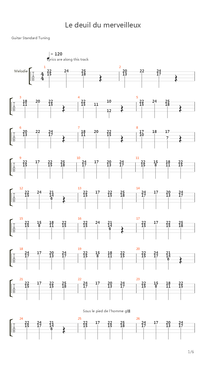 Le Deuil Du Merveilleux吉他谱