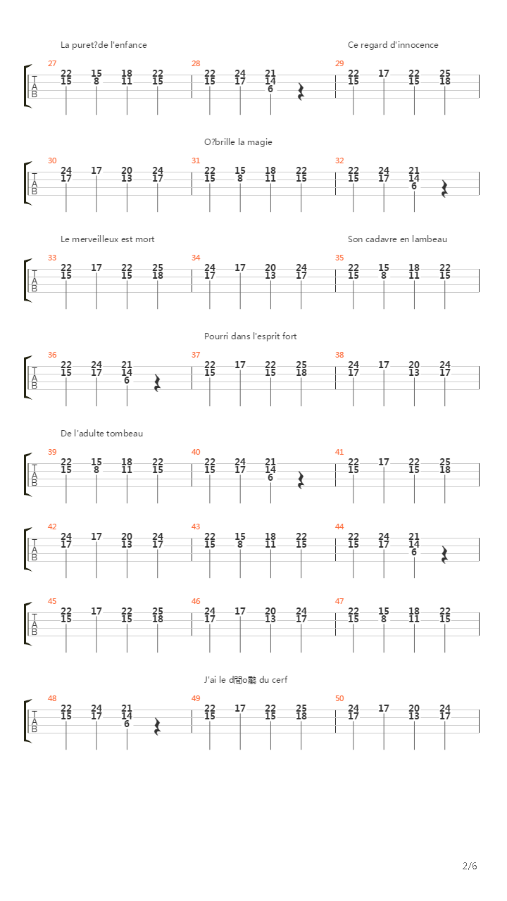 Le Deuil Du Merveilleux吉他谱