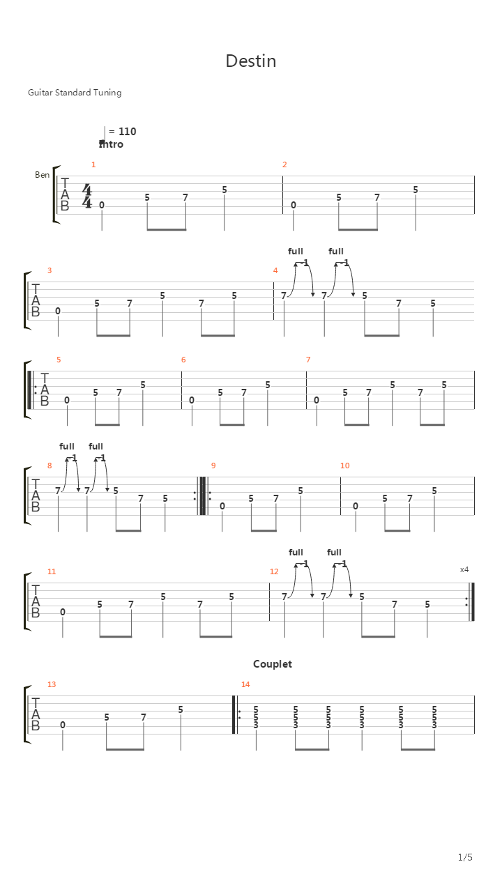 Destin吉他谱