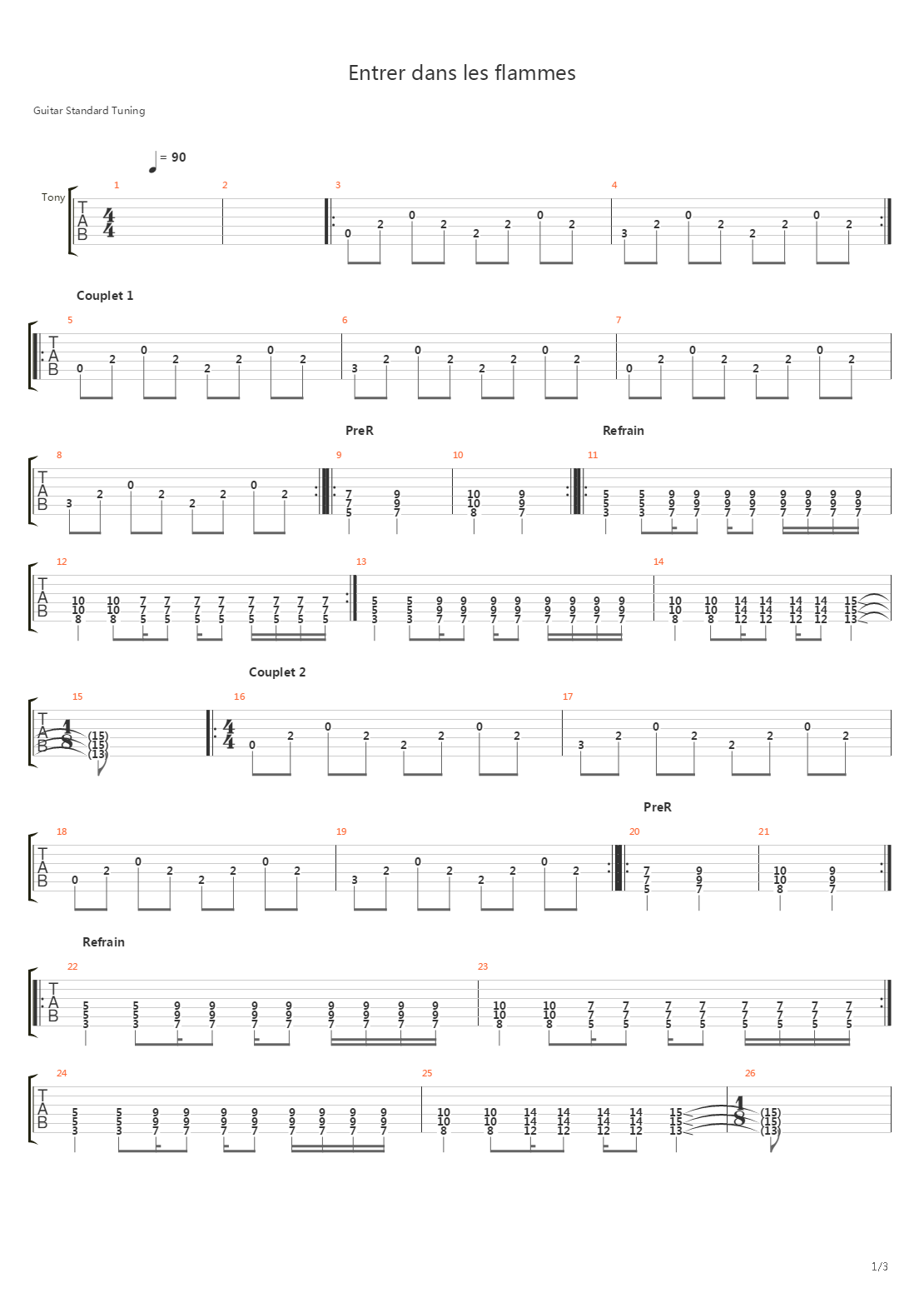 Entrer Dans Les Flammes吉他谱