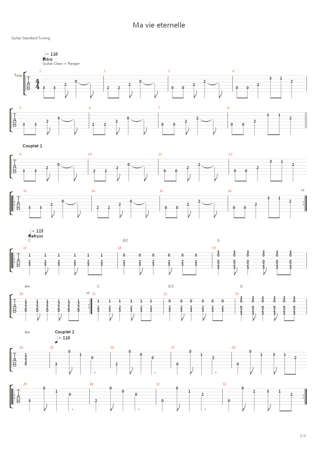 Ma Vie Eternelle吉他谱