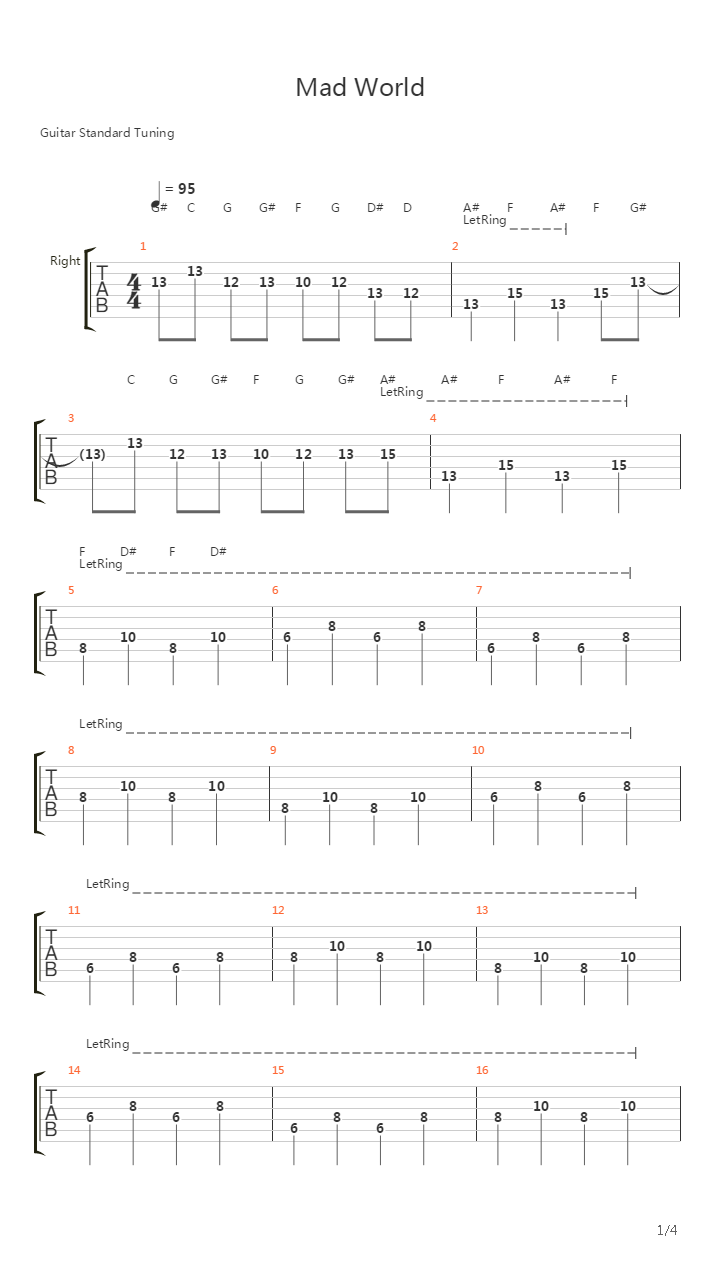 Mad World吉他谱