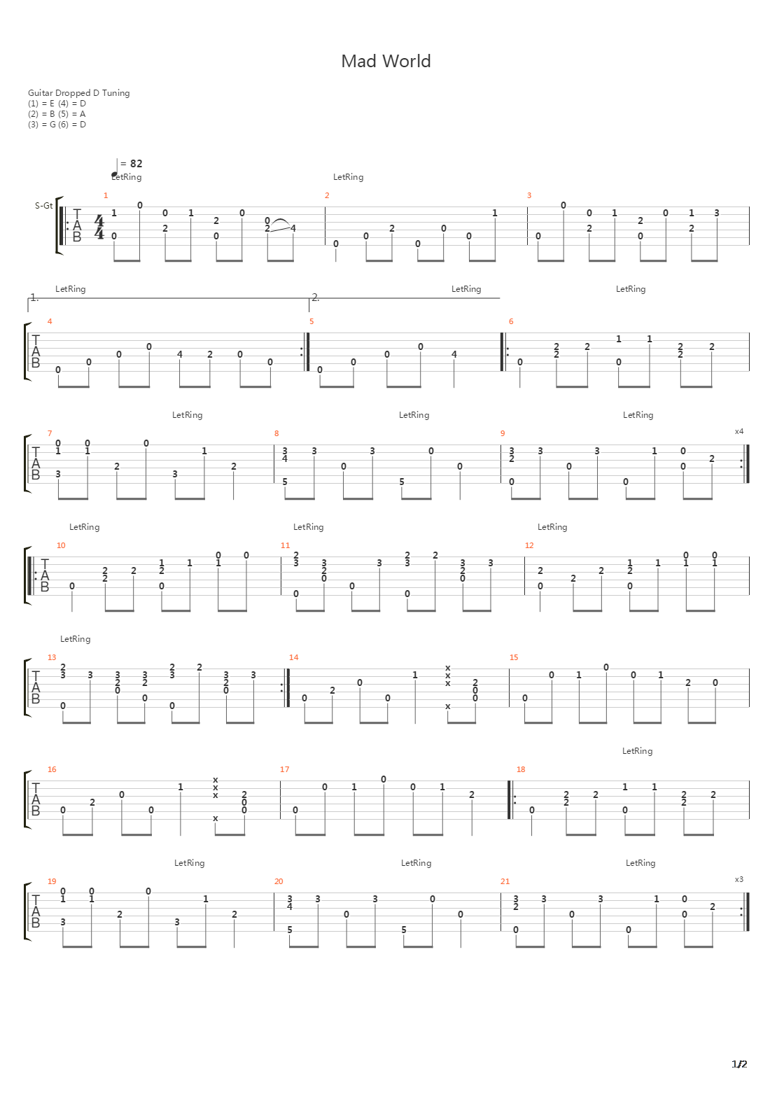 Mad World吉他谱