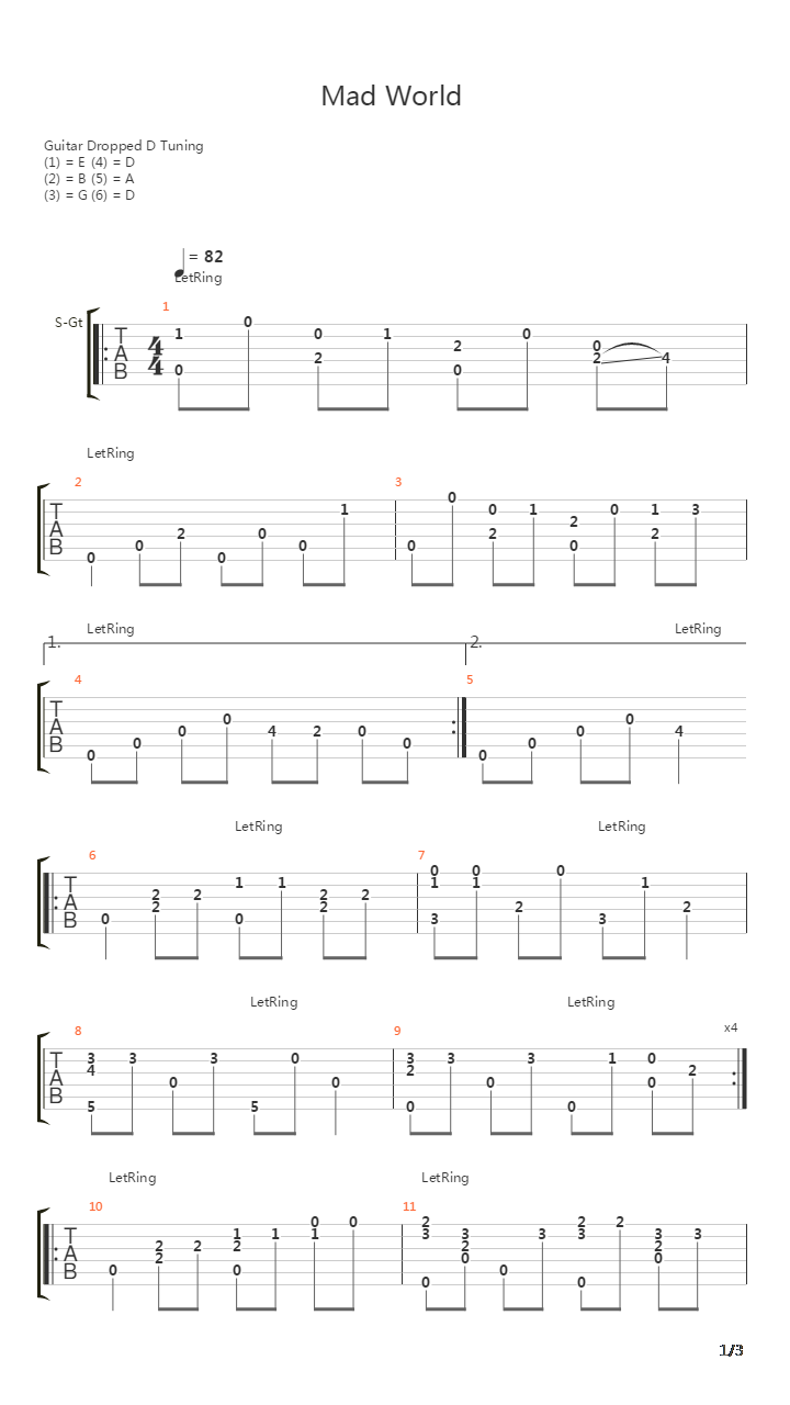 Mad World吉他谱