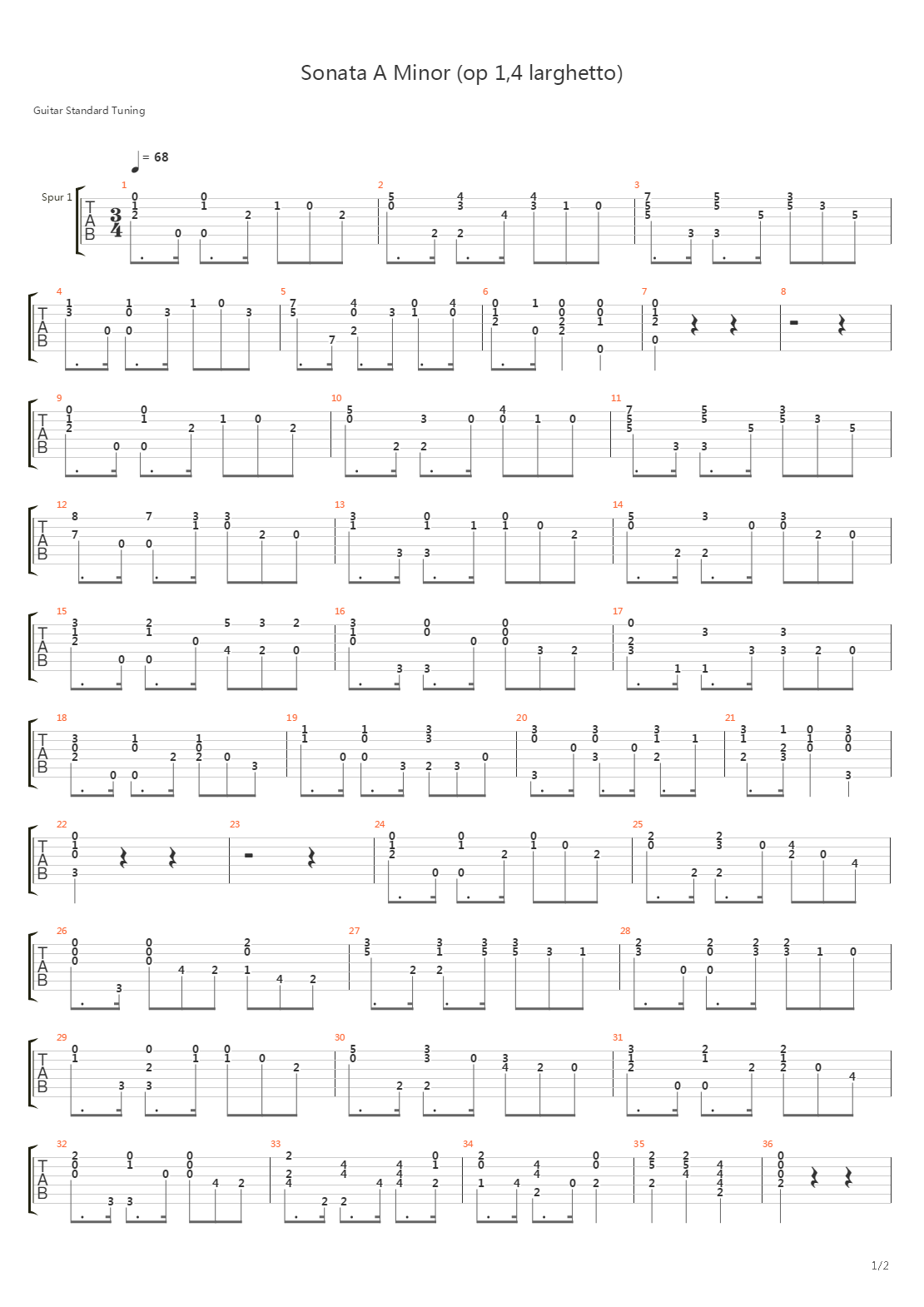 Sonata A Minor (op 1,4 larghetto)吉他谱