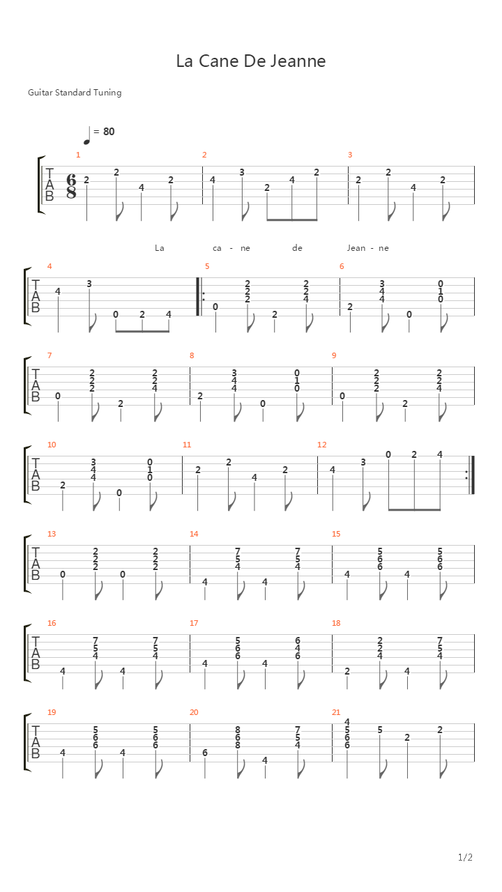 La Cane De Jeanne吉他谱